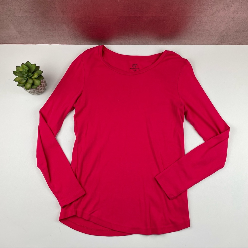 Crown & Ivy Solid Red Perfectly Pima Long Sleeve Tee Shirt Top Women Size Large